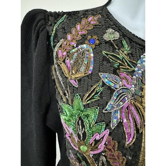 PAT SANDLER For Wellmore Vtg Black Knit Dress With Bead & Sequin Detail Sz 10 - Picture 5 of 11